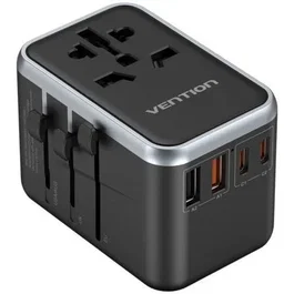 CARGADOR PARED UNIVERSAL TOMA DE CORRIENTE/2xUSB-C/2xUSB-A 65W NEGRO VENTION